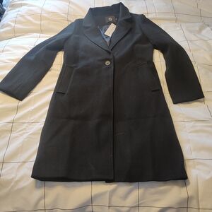 Women's Wool Blend Coat- Peacoat Trench Coat Midi Length-Black